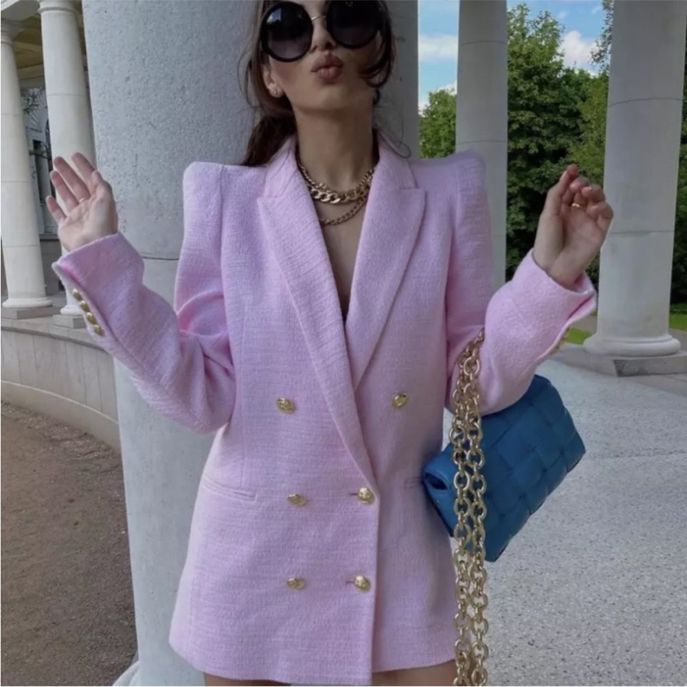 ZARA TEXTURE WEAVE double breasted BLAZER dress